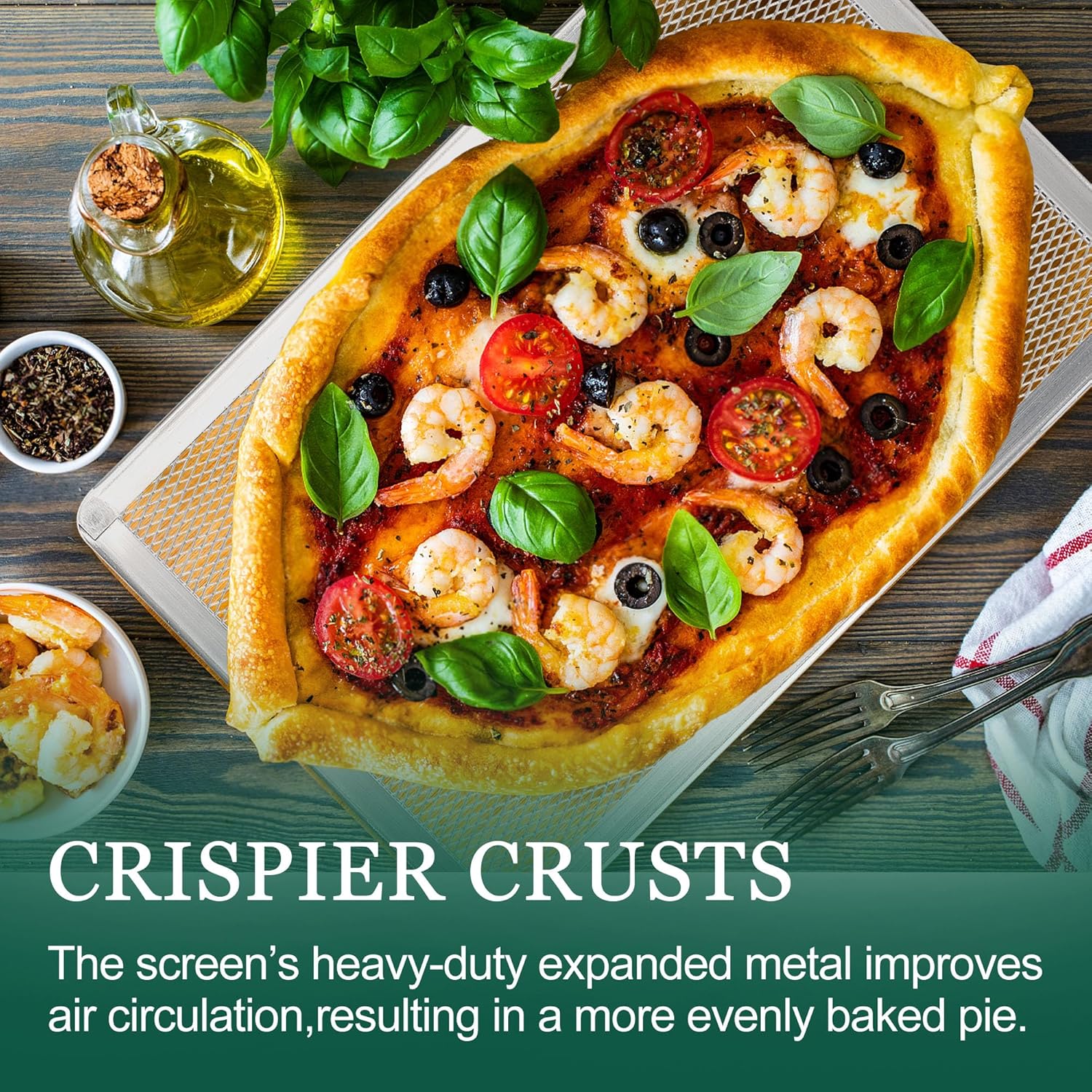 Pizza Screen 11 x 16 Inch 2 Pack Rectangular Aluminum Pizza Pan Restaurant-Grade Flatbread Screen Pizza Crisper Pan,Oven-Safe