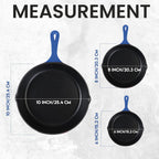 Utopia Kitchen Cast iron Skillets 3 Piece Set, Chefs Pan, Pre Seasoned Cast iron Skillets, 6, 8 & 10 Inches, Easy Use in the Oven, Stove, Grill, or Campfire, Blue