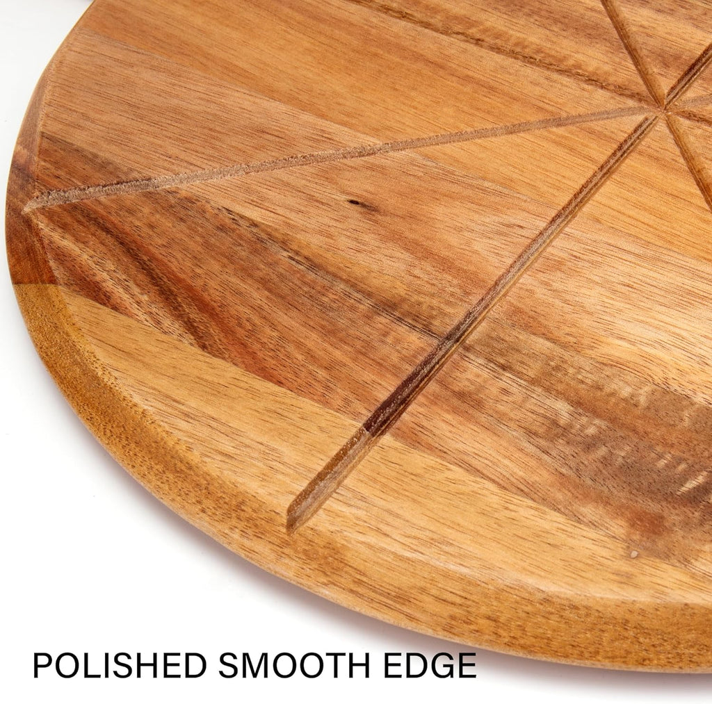 Acacia Wood Pizza Peel, 12 inch Pizza Cutting Board Set with Pizza Cutter and Server, Wooden Pizza Paddle Pizza Chopping Board with Handle for Homemade Pizza, Baking, Cutting Vegetable, Cheese