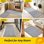 JSEI Kitchen Rugs, Non-Slip Kitchen Mats for Floor, Soft Washable Absorbent Kitchen Mats 2 Pieces, Kitchen Carpet Runner with TPR Backing, Polyester, 20”x32”+20”x48”, Light Grey