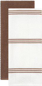 Sticky Toffee 9-Piece Kitchen Set – Brown 100% Cotton Terry Dish Towels, Dishcloths, Oven Mitts, and Pot Holders with Non-Slip Silicone Grip, Oeko-Tex Cotton