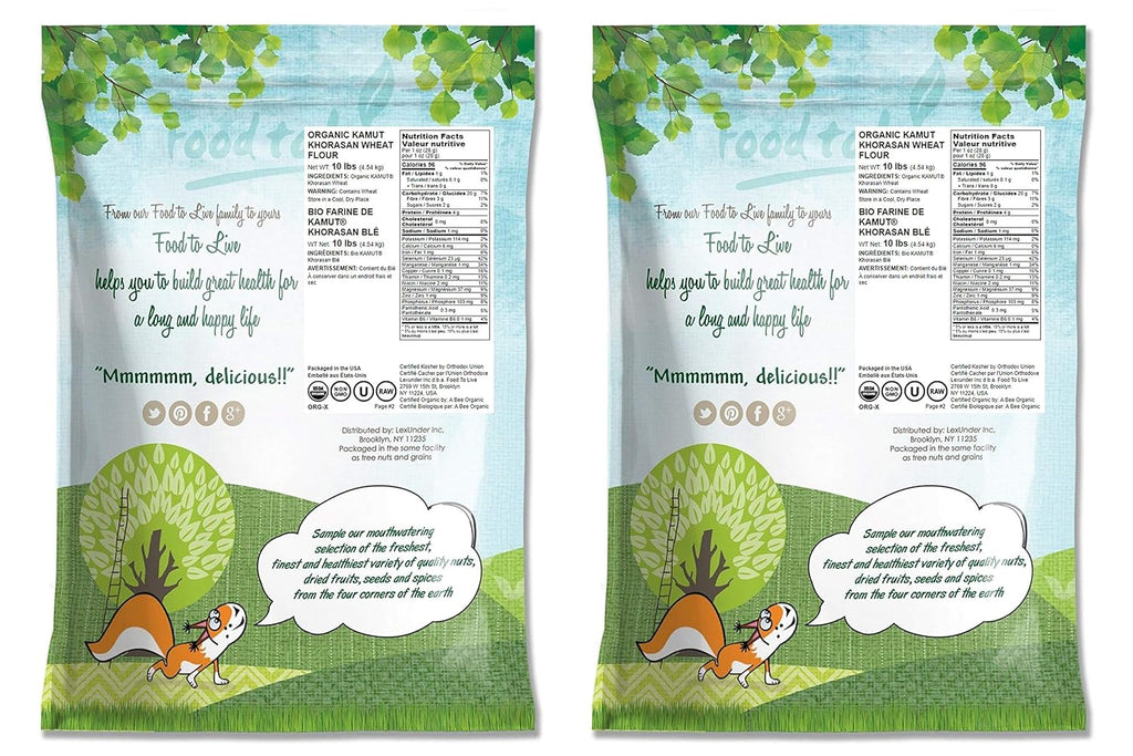 Food to Live Organic KAMUT Khorasan Wheat Flour, 20 Pounds Stone Ground Powder, 100% Whole Grain Meal, Non-GMO, Kosher, Bulk