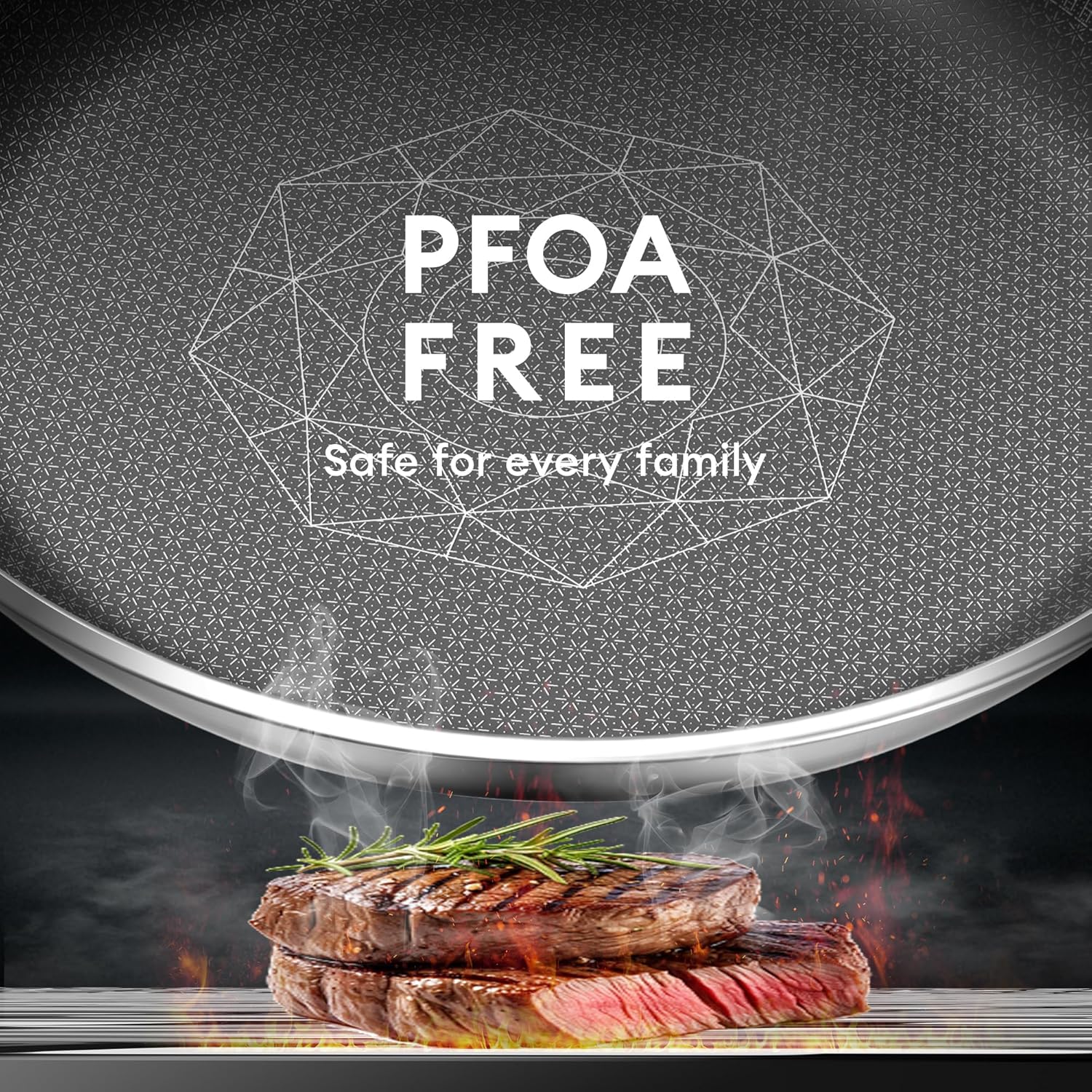 COOKING KING 12-Inch Stainless Steel Pan, Hybrid Nonstick Frying Pan, Skillet, 3-Ply Clad Cookware, Even Heat Distribution, Dishwasher & Oven Safe, with Stay-Cool Handle, Induction Compatible