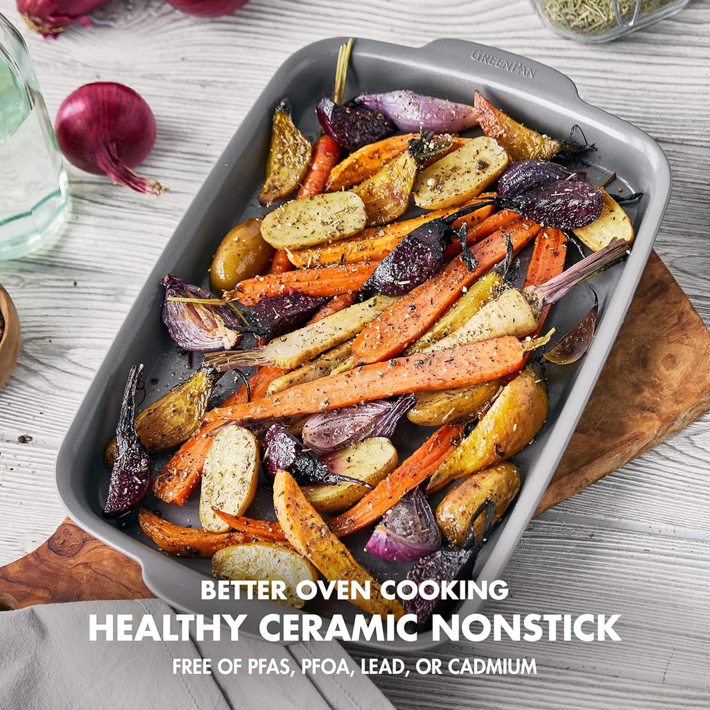 GreenPan Premiere Ovenware Healthy Ceramic Nonstick 18" x 13" Half Rectangular Baking Pan, PFOA & PFAS-Free, Warp-Free Bakeware, Durable Quick Heating Tray, Oven Safe to 600F, Dishwasher Safe, Gray