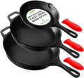 NutriChef 3pc Cast Iron Skillet Set - Nonstick Pans with Drip Spout, Silicone Handles, For All Cooktops
