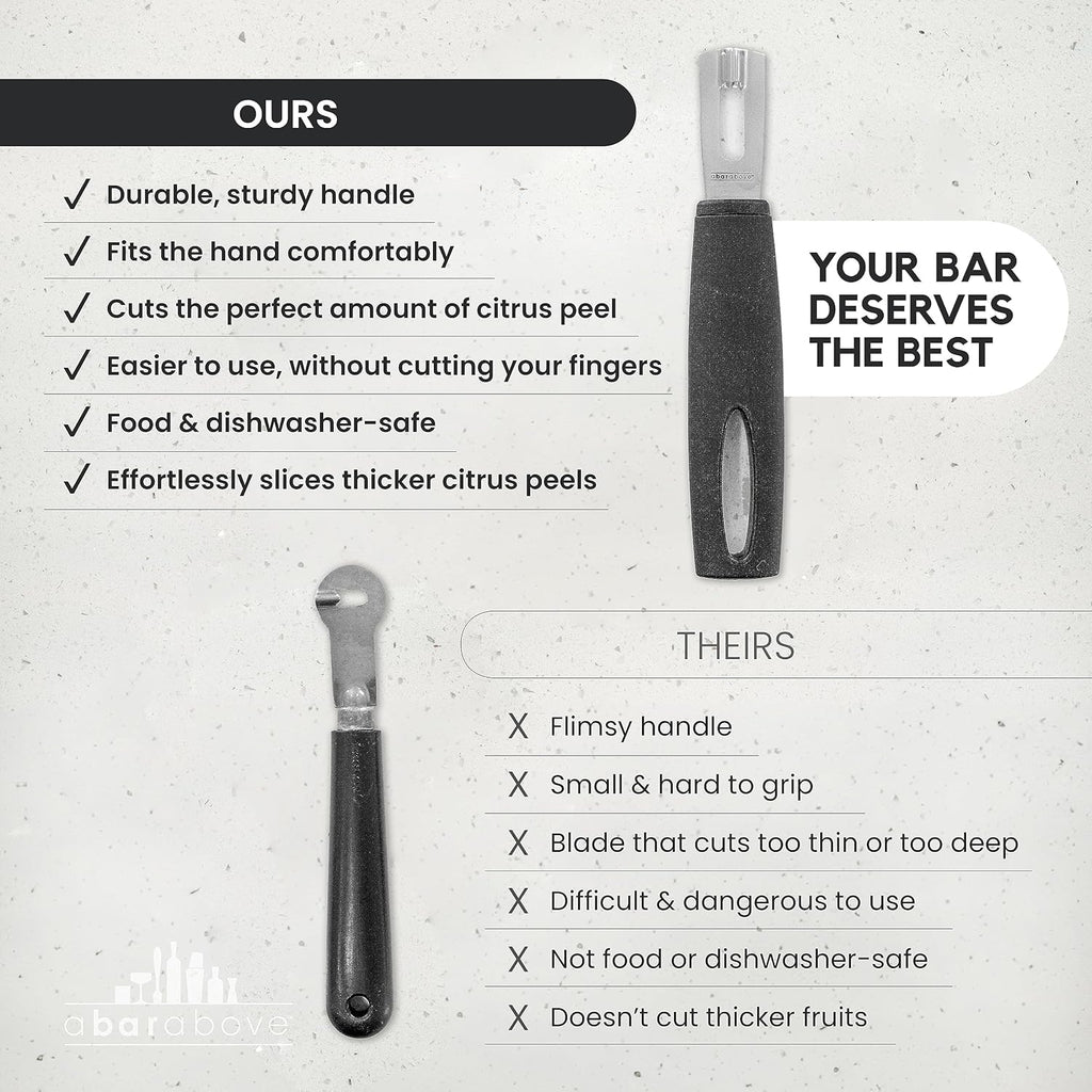 A Bar Above Premium Quality Channel Knife, Stainless Steel Bar Tool, Garnish for Cocktail Mixers, Lemon Zester, and Fruit Peeler, Professional Grade Bar Accessory, Gold