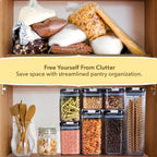 Simply Gourmet Airtight Food Storage Containers with Lids – 4 Piece Slim Kitchen Pantry Organization Set, 8 Cup Capacity, BPA-Free Clear Plastic, Stackable Containers for Flour, Sugar, Rice, Snacks