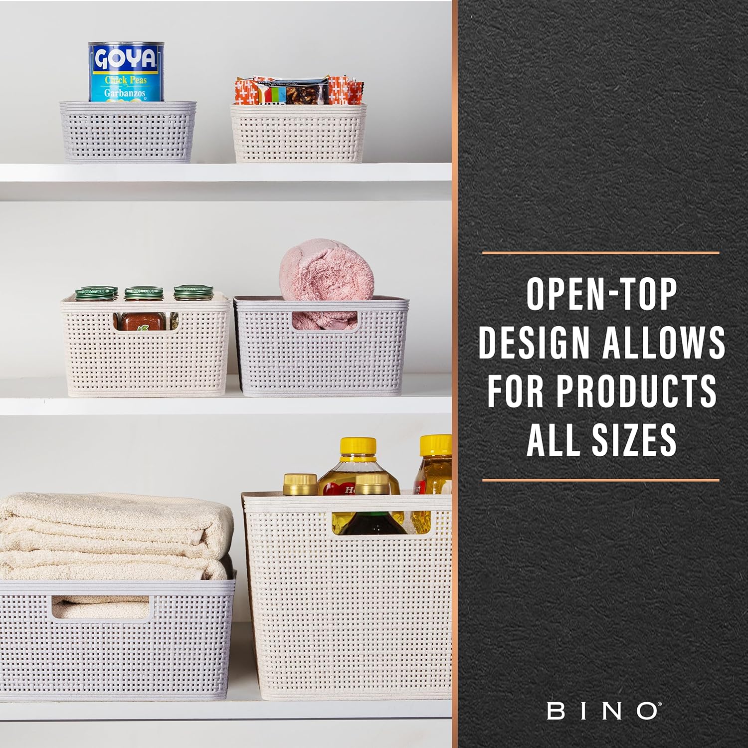 BINO | Woven Plastic Basket | Large (Natural Grey), 3-Pack | THE JUTE COLLECTION | Home Organization, Space - Saving Storage, Stylish Design | Jute Basket | Plastic Storage Basket