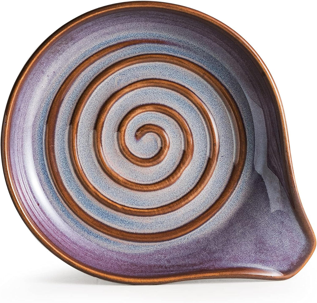 Spoon Rest, Ceramic Spoon Holder with Deep Drip Tray for Stove Top Utensils Holder for Countertop, with Handle for Easy Hold, Purple