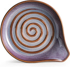 Spoon Rest, Ceramic Spoon Holder with Deep Drip Tray for Stove Top Utensils Holder for Countertop, with Handle for Easy Hold, Purple