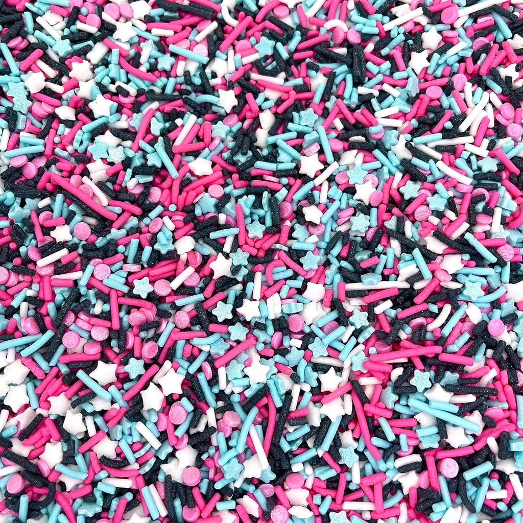 Manvscakes, pink sprinkles, valentines, cake sprinkles, gluten free, cookies, chocolate, fondant, princess topping, ice cream, edible, dessert decoration (Black Pink Blue)