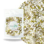 Wedding White Sprinkle Mix| Made In USA By Sprinkle Pop| Pastel White Sprinkles With Gold Metallics Dragees| Sprinkles For Decorating Bridal Shower Wedding Anniversary Party Cupcakes Cake Cookies, 2oz