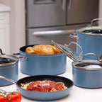 Nuwave 12pc Forged Lightweight Cookware Set, G10 Healthy Duralon Ceramic Ultra Non-Stick Coating, Vented Tempered Glass Lids, Stay-Cool Handles, Induction-Ready & Works on All Cooktops, PFAS Free