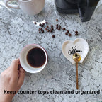 Heart-shaped Coffee Spoon Rest, Mini Coffee Spoon Holder, Coffee Stirrers, Teaspoon, Bar Spoon Rest, Coffee Bar Accessories (Ture white+Gold Spoon)