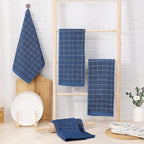 Homaxy 100% Cotton Terry Kitchen Towels(Navy Blue, 13 x 28 inches), Checkered Designed, Soft and Super Absorbent Dish Towels, 4 Pack