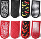 Geiserailie 8 Pieces Pan Handle Sleeve Heat Resistant Pot Sleeve Grip Non-Slip Skillet Pot Holder Machine Washable Cast Iron Handle Cover Cotton Assist Holder, 4 Styles, 3 x 6 Inch(Retro Style)