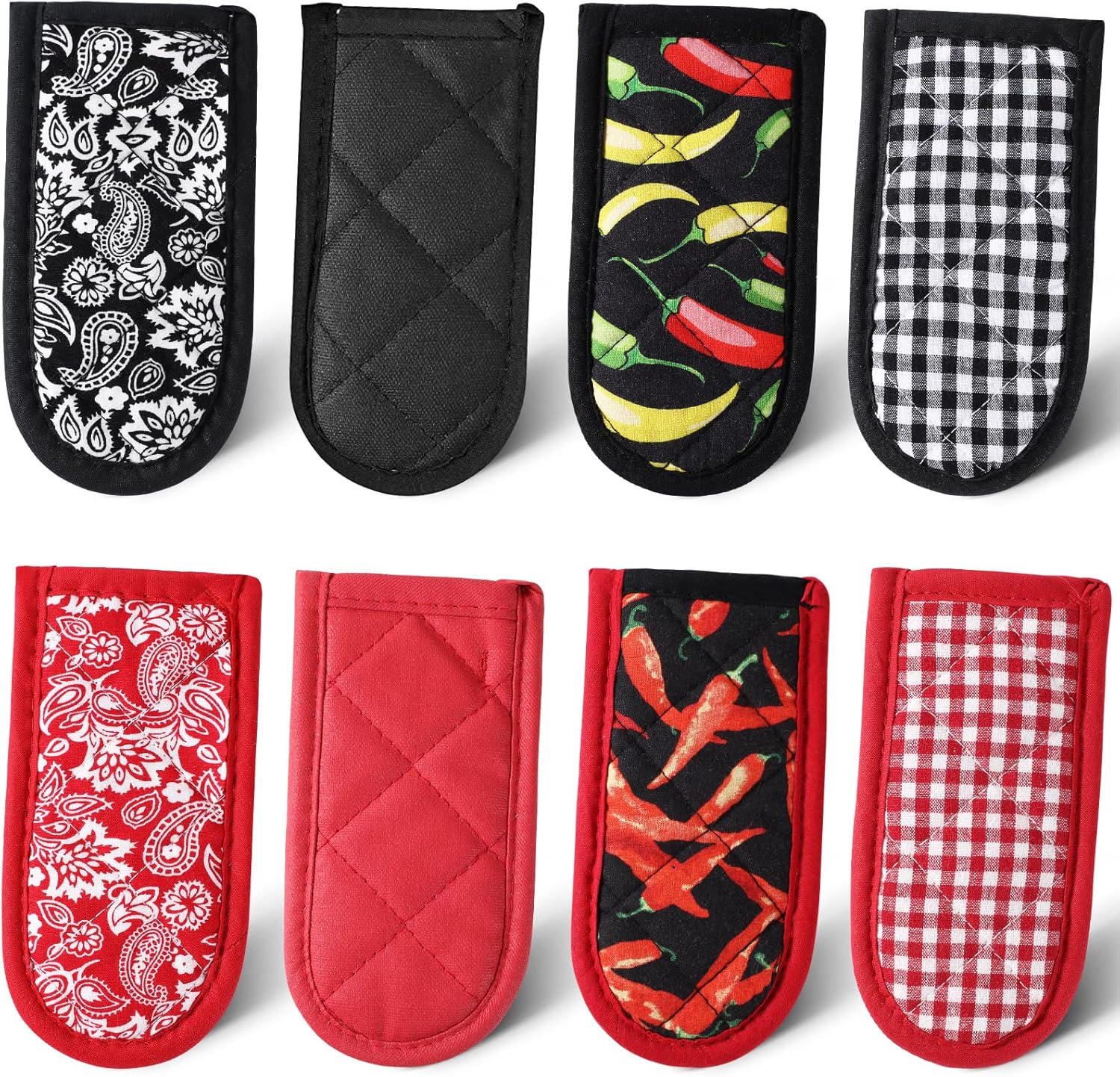 Geiserailie 8 Pieces Pan Handle Sleeve Heat Resistant Pot Sleeve Grip Non-Slip Skillet Pot Holder Machine Washable Cast Iron Handle Cover Cotton Assist Holder, 4 Styles, 3 x 6 Inch(Retro Style)