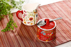 Bico Red Spring Bird Ceramic Sugar and Creamer Set, Sugar Bowl with Lid, Cute Container for Coffee Bar, Kitchen Countertop Accessories, Microwave and Dishwasher Safe