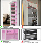 over the door organizer, Solid Bamboo Board (Not Plastic!) 6-Tier Heavy Duty 75LB, 12 Side Pockets, 3 Reinforced Hooks & Anti-Slip Pads, Waterproof & Washable, No Sagging, No Door Damage,Pink