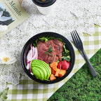 FULING 38 oz 50 ct Round Meal Prep Containers with Lids Plastic Food Storage To Go Lunch Plan Box Disposable Take Out Bowls Black BPA Free Reusable Durable Stackable Microwave Freezer Dishwasher Safe