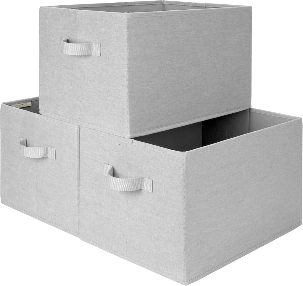 StorageWorks Storage Baskets for Shelves, Foldable Fabric Closet Storage Bins with Handles, Fabric Storage Bins Clothes Organizer, Light Grey, 3-Pack, Extra Large