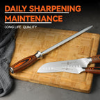 TUO Honing Steel, 10 Inch Knife Sharpener Rod with Pakkawood Handle for Kitchen Knives Daily Sharpening Maintenance - Fiery Phoenix Series