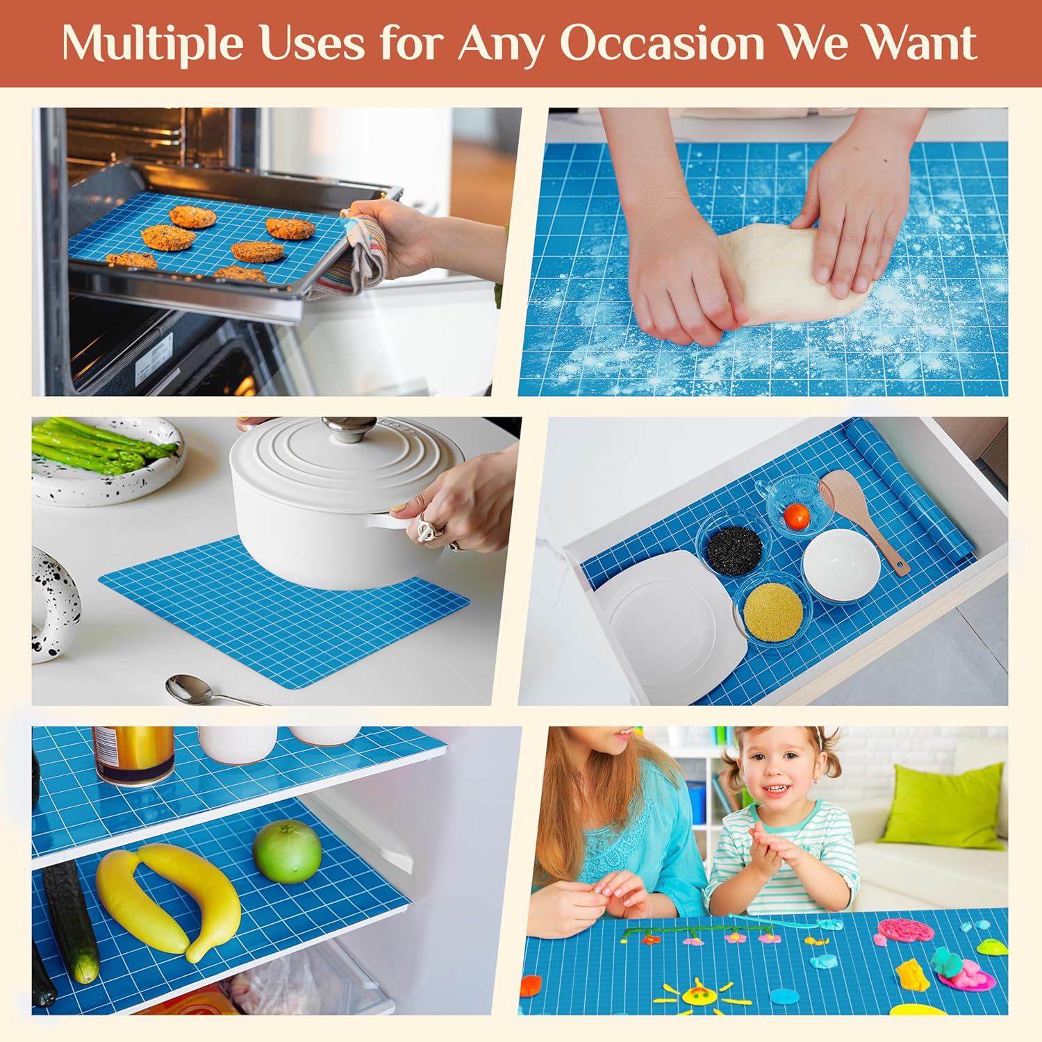 Silicone Baking Mat, 16 IN x 6 FT Free Cutting Baking Sheet, Non-Stick Reusable Dough & Pastry Mat, Non-Slip Silicone Mat Roll for Air Fryer Liner, Freeze Dryer, Oven Baking Pan, Kitchen Counter