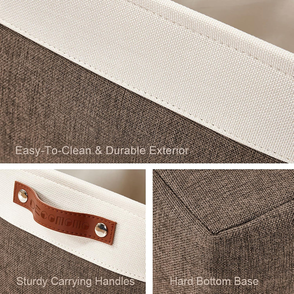 DECOMOMO Storage Baskets for Shelves - Fabric Storage Bins, Linen Closet Organizers and Storage (Brown & White, XL - 3 Pack)