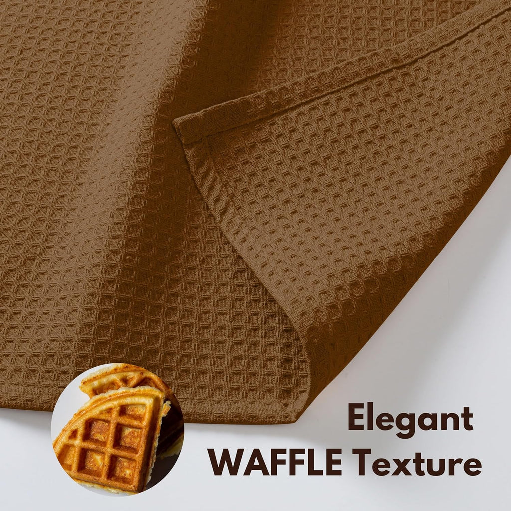 Native Fab Cotton Dish Towel 4 Pack Waffle Weave Tea Towels for Cleaning Drying, 16x26 inches, Soft & Absorbent Washcloths, Kitchen Towel with Hanging Loop, Dish Cloth Set, Brown