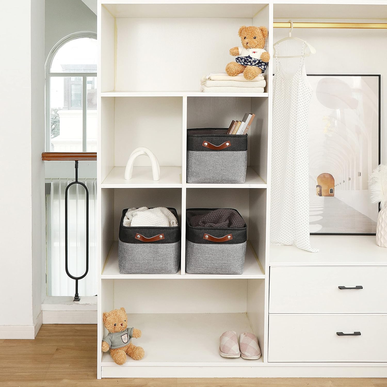 OrganiHaus Large Fabric Storage Baskets for Shelves 3 Pack | 15x11in Closet Storage Bins for Shelves | Clothes Storage Bins for Organizing | Linen Closet Organizers | Fabric Basket, Gray/Black