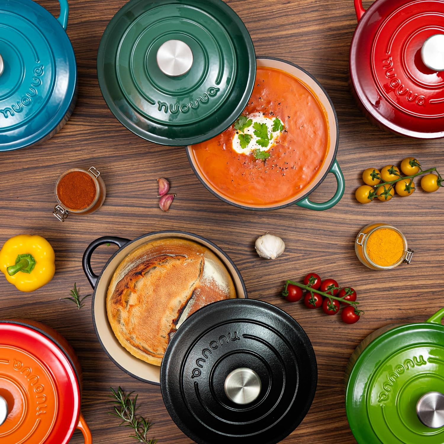 Cast Iron Dutch Oven with Lid – Non-Stick Ovenproof Enamelled Casserole Pot – Sturdy Dutch Oven Cookware – Teal, 5-Quart, 24cm – by Nuovva