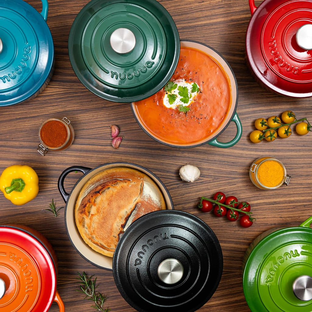 Cast Iron Dutch Oven with Lid – Non-Stick Ovenproof Enamelled Casserole Pot – Sturdy Dutch Oven Cookware – Dark Green, 5-Quart, 24cm – by Nuovva