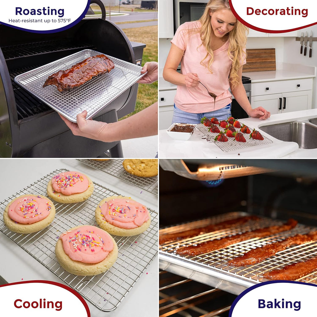 KITCHENATICS Jelly Roll Cooling Racks for Cooking and Baking, Heavy Duty Cooking Racks for Sheet Pan, Stainless Steel Wire Rack for Cooking, Cookie Cooling Rack Fits Jelly Roll Pan 15x10, Set of 2