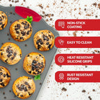 Boxiki Kitchen 12 Cup Mini Muffin Pan with Silicone Muffin Liners. Professional Cupcake Pan for Baking Muffin Mold, Mini Muffin Tin Non-Stick Steel Bakeware