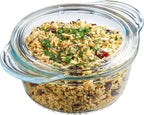 Glass Casserole Dish by Simax Clear Glass Round Casserole Dish with Lid and Handles Covered Bowl for Cooking Baking Serving etc. Microwave Dishwasher Oven and Stove Safe Cookware 1.75 Quart