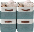 DECOMOMO Storage Baskets for Shelves - Fabric Storage Bins, Linen Closet Organizers and Storage (Green & White, Large - 4 Pack)