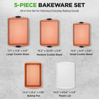 NutriChef 5 Piece Baking Pan Set - PFOA, PFOS, PTFE Free Flexible Nonstick Carbon Steel Bakeware Set - Home Kitchen Bake Pan Cookie Sheet Stackable Baking Tray Set w/Black Silicone Handles NC5PCS