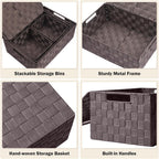 Storage Bins Baskets for Organizing with Lids, Storage Baskets for Shelves Stackable Woven Basket, Gift Small Basket Storage Cubes, Decorative Wicker Basket with Built-in Handles (5 Pack, Brown)