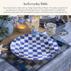 MACKENZIE-CHILDS Round Platter, Dishwasher-Safe and Microwave-Safe Stoneware Serving Platter, Indigo Check