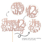 1 PCS Happy 12th Birthday Cake Topper Glitter Cheers to 12 Years Birthday Cake Pick 12 Fabulous Cake Decoration for Happy 13th Birthday Theme Party Decorations Supplies Rose Gold