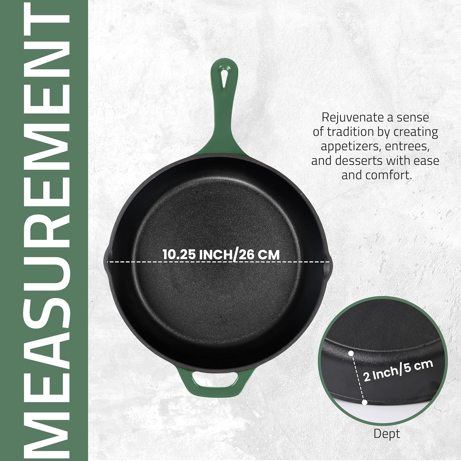 Utopia Kitchen Cast Iron Frying Pan 10.25 Inch, Cast Iron Chefs Pan, Pre Seasoned Skillet, Safe Grill Cookware for Indoor & Outdoor Use, Green