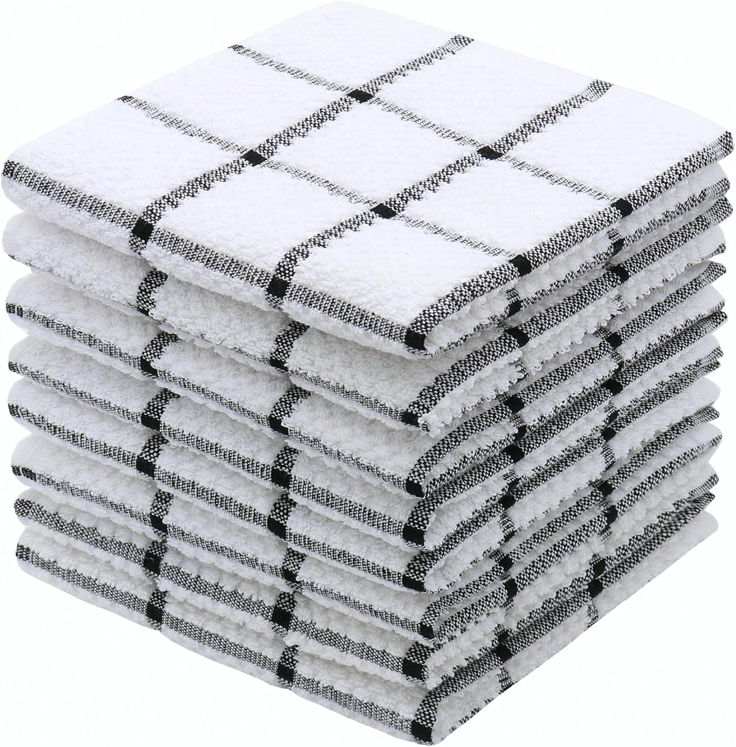 Cotton Dish Towels for Kitchen, Terry Dish Cloths for Washing Dishes, 12 x 12 Inches, Light and Soft, Quick Drying Dish Rags for Cleaning, 8pc/Set (Black)