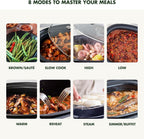 GreenPan Elite 8-in-1 Programmable 6QT Electric Slow Cooker, Dishwasher Safe Lid & Removable Crock, PFAS-Free Healthy Ceramic Nonstick Multi-Cooker, Sear, Sauté, Brown, Steam Basket, Roast, White