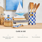 MACKENZIE-CHILDS Enamel Utensil Holder, Kitchen Utensil Holder for Countertop, Storage Caddy, Blue-and-White Royal Check
