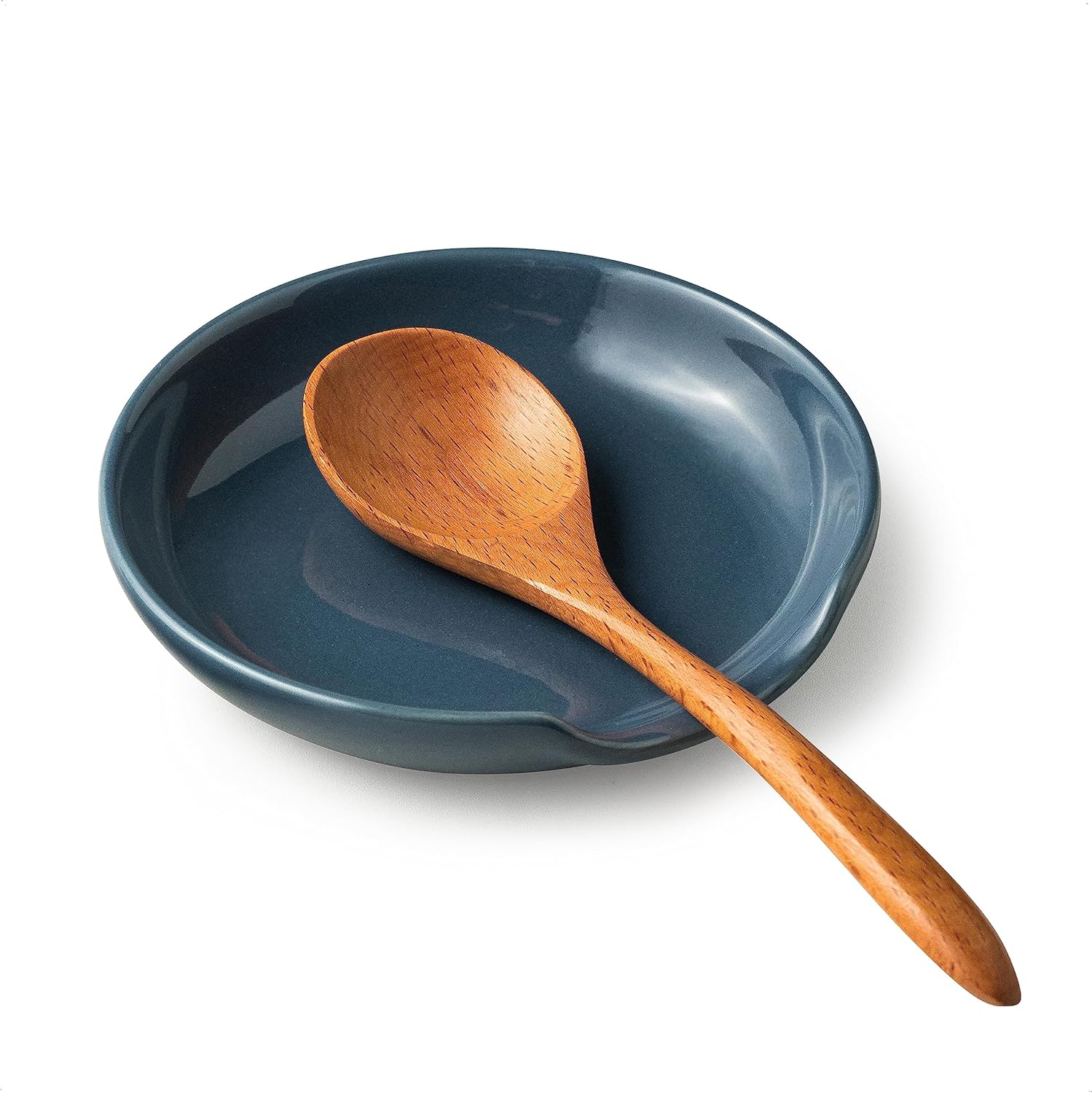 Ceramic Spoon Rest for Stove Top, 5" Stove Spoon Holder for Kitchen Counter, Farmhouse Utensil Rest Tray for Spatula, Ladles Tongs, Vintage Blue