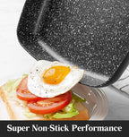 KOCH SYSTEME CS 9.5 Inch Nonstick Grill Pan for Stove Tops, Marble Coating Square Grill Skillet with Lid, Fry Pan Compatible with all Stoves, Ultimate Nonstick Skillet with Bakelite Handle, Toxic-Free