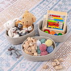 CubesLand Rectangle Organization/Storage Basket, Natural Cotton Rope Woven Baskets for Organizing, Small Basket for Kids, Baby Nursery, Cat Dog Toy Baskets, Organizer Bins for Shelves 3Pc Light Brown