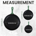 Utopia Kitchen Cast iron Skillets 3 Piece Set, Chefs Pan, Pre Seasoned Cast iron Skillets, 6, 8 & 10 Inches, Easy Use in the Oven, Stove, Grill, or Campfire, Green