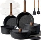 CAROTE 17pcs Pots and Pans Non Stick, Cookware Sets Detachable Handle, Induction Kitchen Pots and Pans,NonStick Cooking Set, Oven/Dishwasher/Fridge Safe, Space Saving