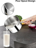 VENTION Tri-Ply Stainless Steel 1 Quart Saucepan with Lid, Bright Small Sauce Pan with Pour Spout, Small Pots for Cooking, Right Hand